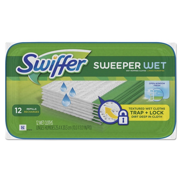 Wet Refill Cloths, Open Window Fresh, Cloth, White, 8x10, 12/Tub, PK12